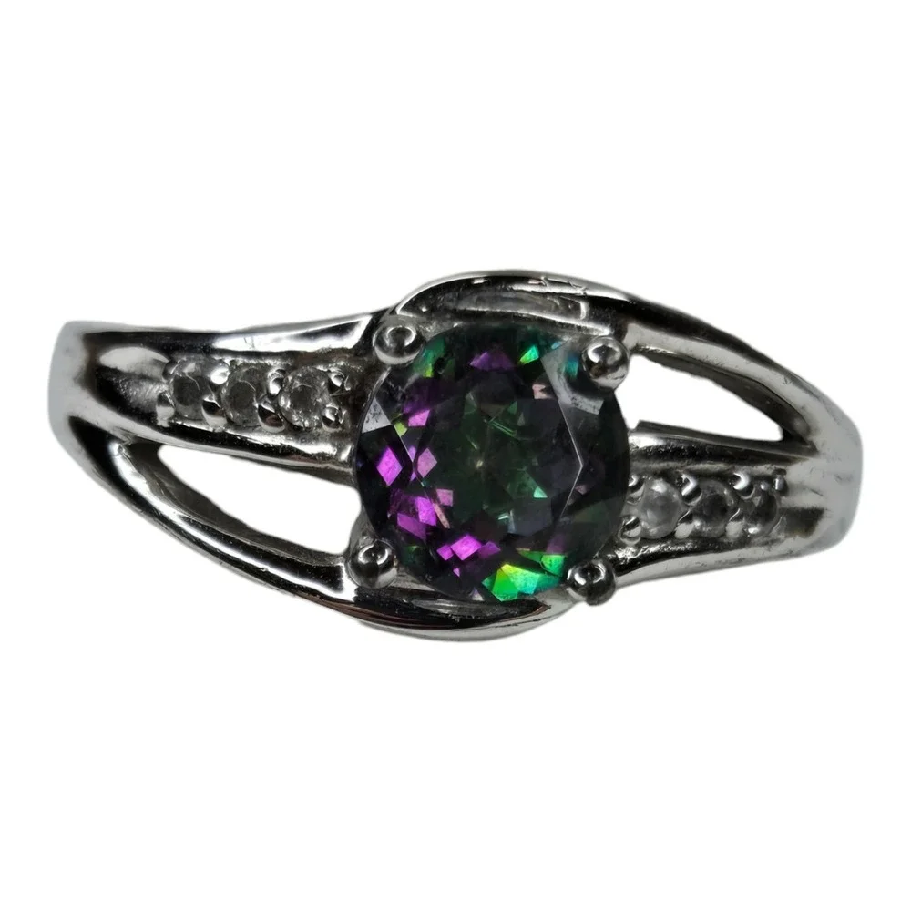 BGE Ring Sterling Silver 925 Size 6.5 Multicolor Mystic Topaz Bypass Band